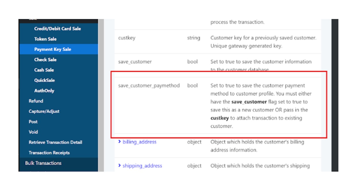 Image of the USA ePay REST API for Transactions and setting save_customer_payment_method